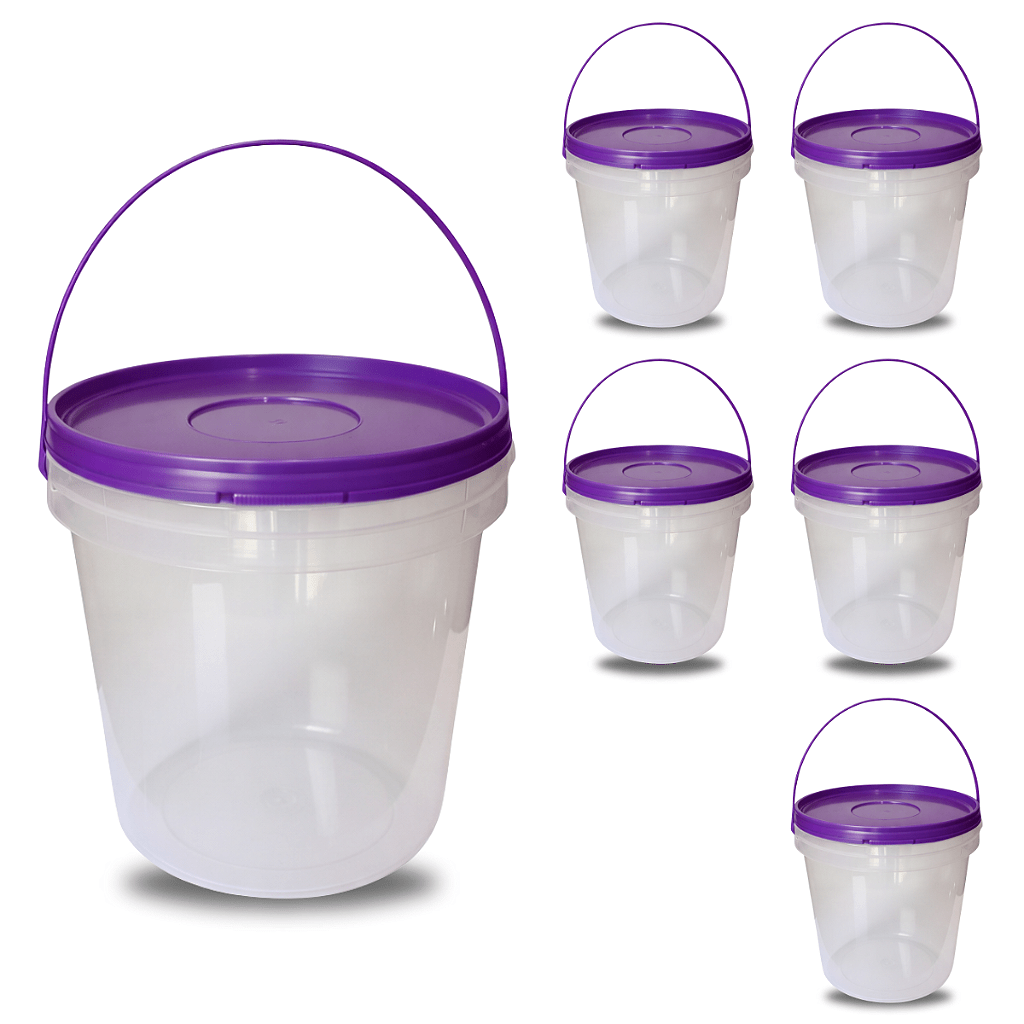 Balde Transparente com Tampa Roxa de 3 Litros - 5 Peças - Nastripack Embalagens