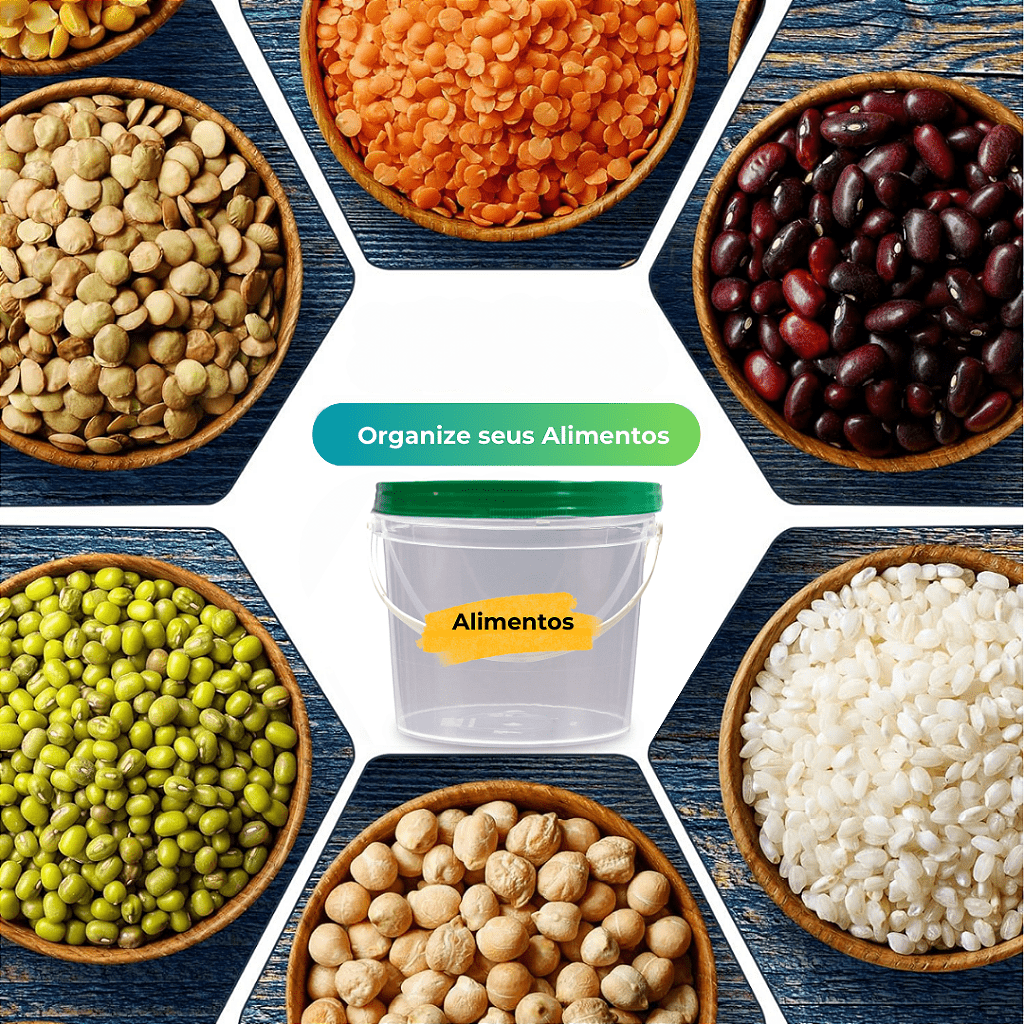 Balde Transparente com Tampa Verde 1.8 Litros - Kit 05 Peças - Nastripack Embalagens