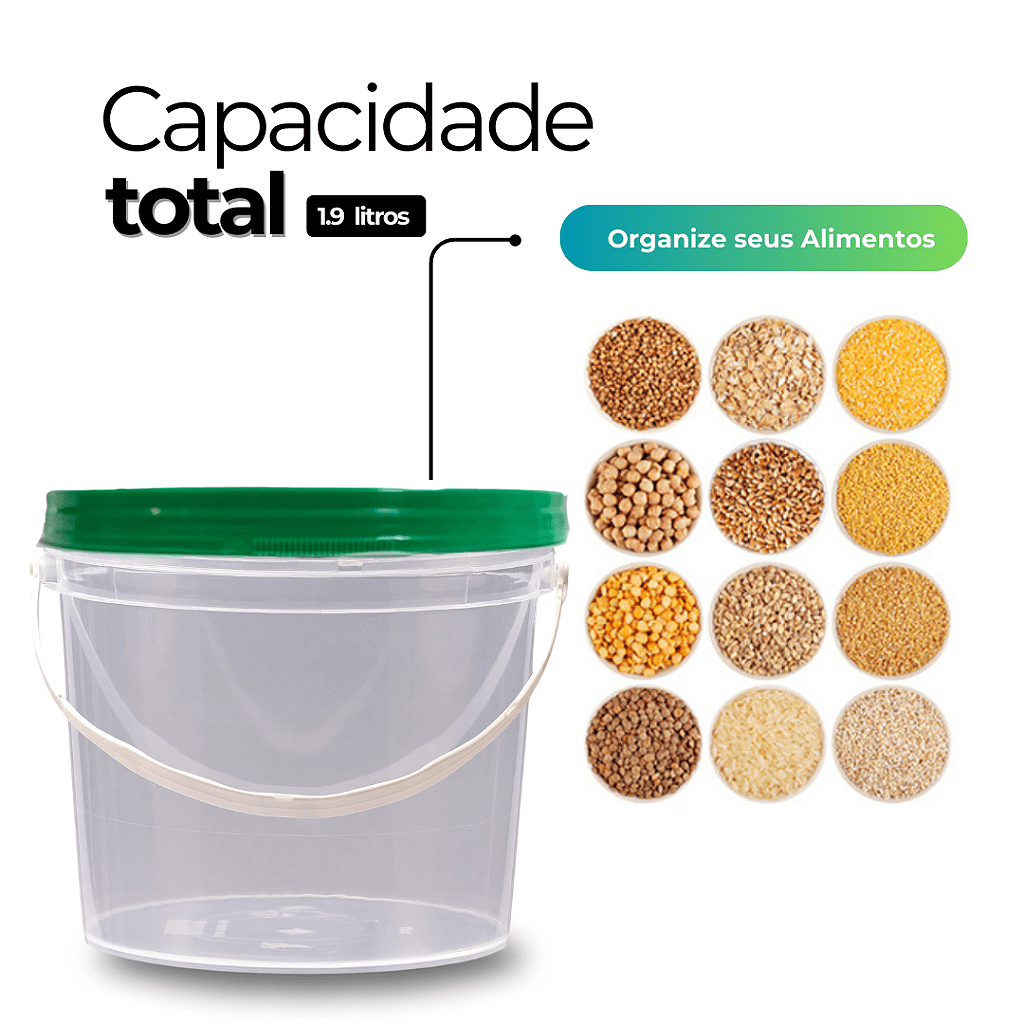 Balde Transparente com Tampa Verde 1.8 Litros - Kit 05 Peças - Nastripack Embalagens