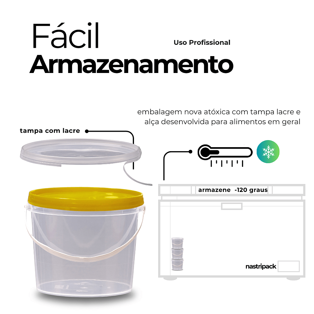 Baldinho com Tampa Amarela 1.8L Transparente Atoxico - Kit 05 Peças - Nastripack Embalagens