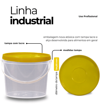 Baldinho com Tampa Amarela 1.8L Transparente Atoxico - Kit 05 Peças - Nastripack Embalagens