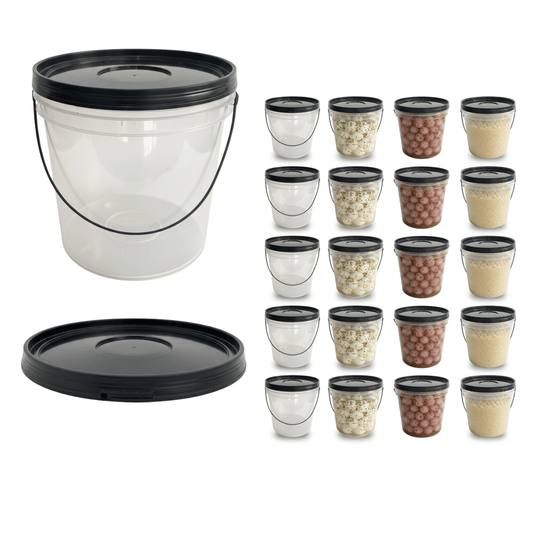 Baldinho com Tampa Preta Transparente 3.2L e Alça Preta - Kit 20 Peças - Nastripack Embalagens