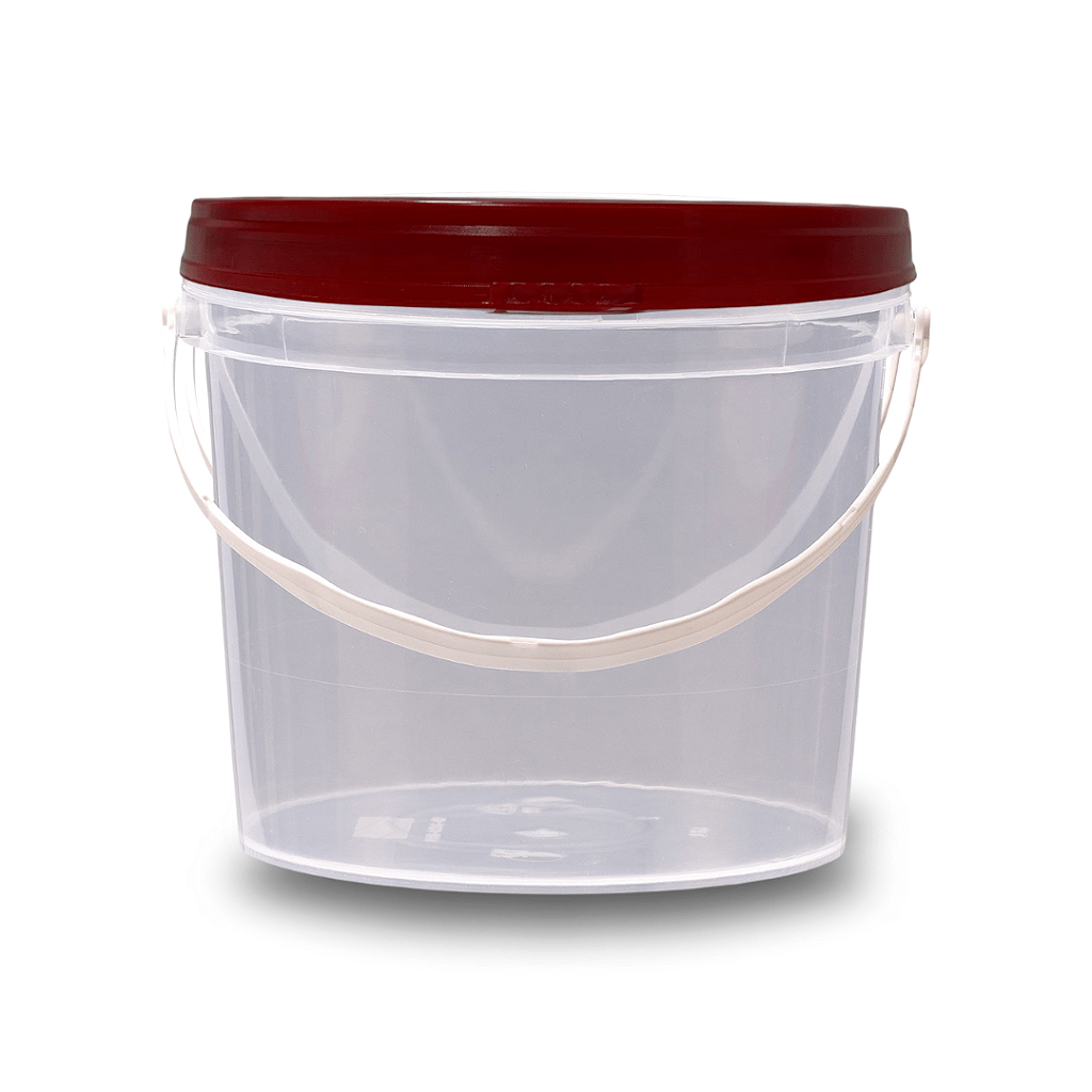 Baldinho com Tampa Vermelha de 1.8 Litros Transparente Atóxico - Kit 15 Peças - Nastripack Embalagens