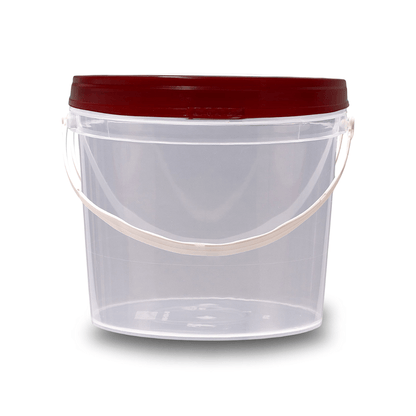 Baldinho com Tampa Vermelha de 1.8 Litros Transparente Atóxico - Kit 15 Peças - Nastripack Embalagens