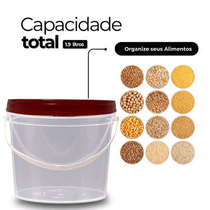 Baldinho com Tampa Vermelha de 1.8 Litros Transparente Atóxico - Kit 15 Peças - Nastripack Embalagens