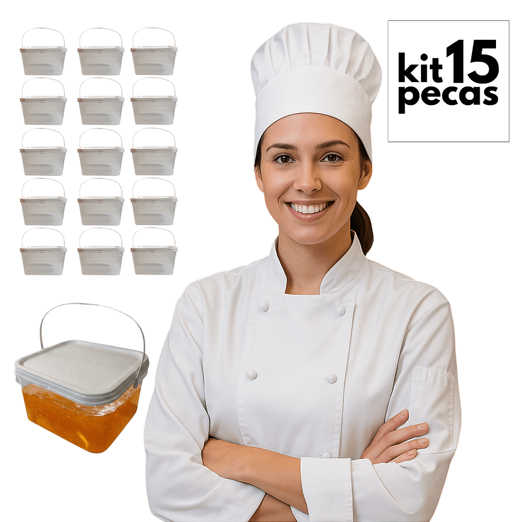 Baldinho Transparente Retangular com Tampa 2.4L - Kit 15 Peças - Nastripack Embalagens