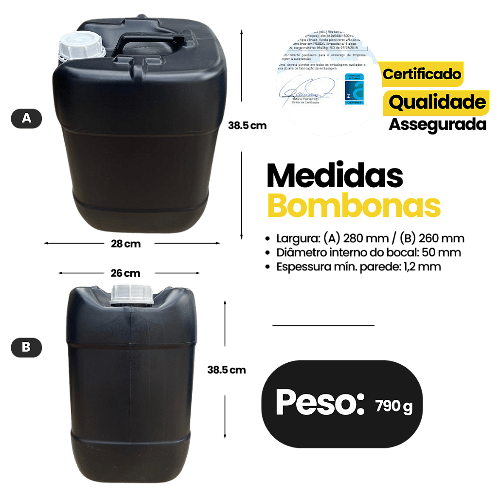 Bombona 20L Preta Reciclado com Tampa Rosca e Anel de Vedação - Nastripack Embalagens