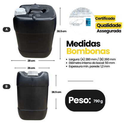 Bombona 20L Preta Reciclado Tampa Rosca e Anel de Polixan - 02 Peças - Nastripack Embalagens