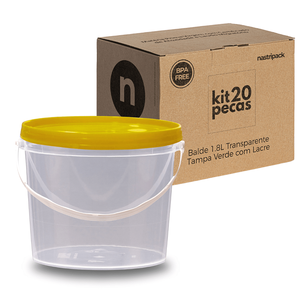 Embalagem com tampa amarela 1.8L Transparente - Kit 20 peças - Nastripack Embalagens