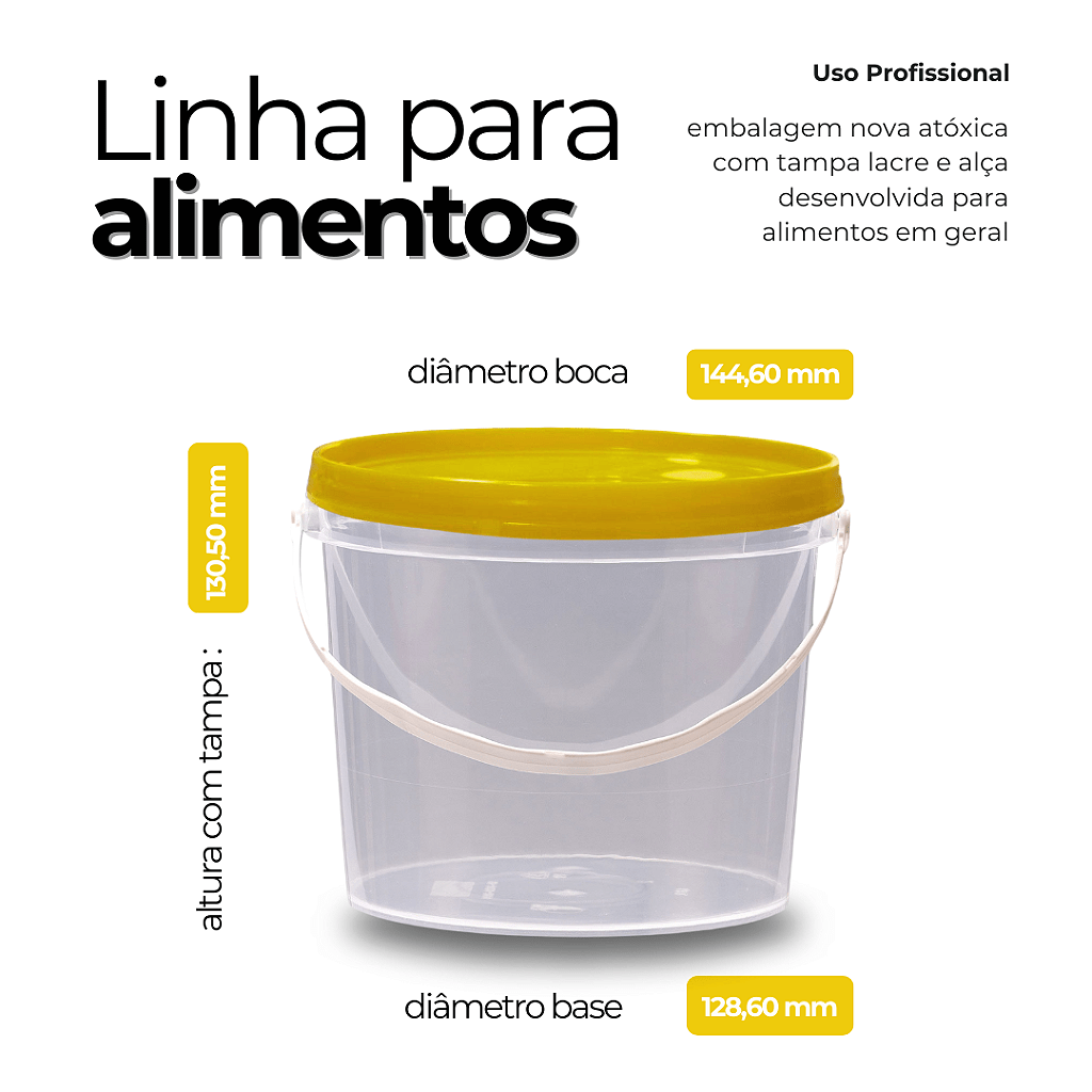 Embalagem Transparente com Tampa Amarela 1.8 Litros - Kit 10 Peças - Nastripack Embalagens
