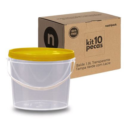 Embalagem Transparente com Tampa Amarela 1.8 Litros - Kit 10 Peças - Nastripack Embalagens