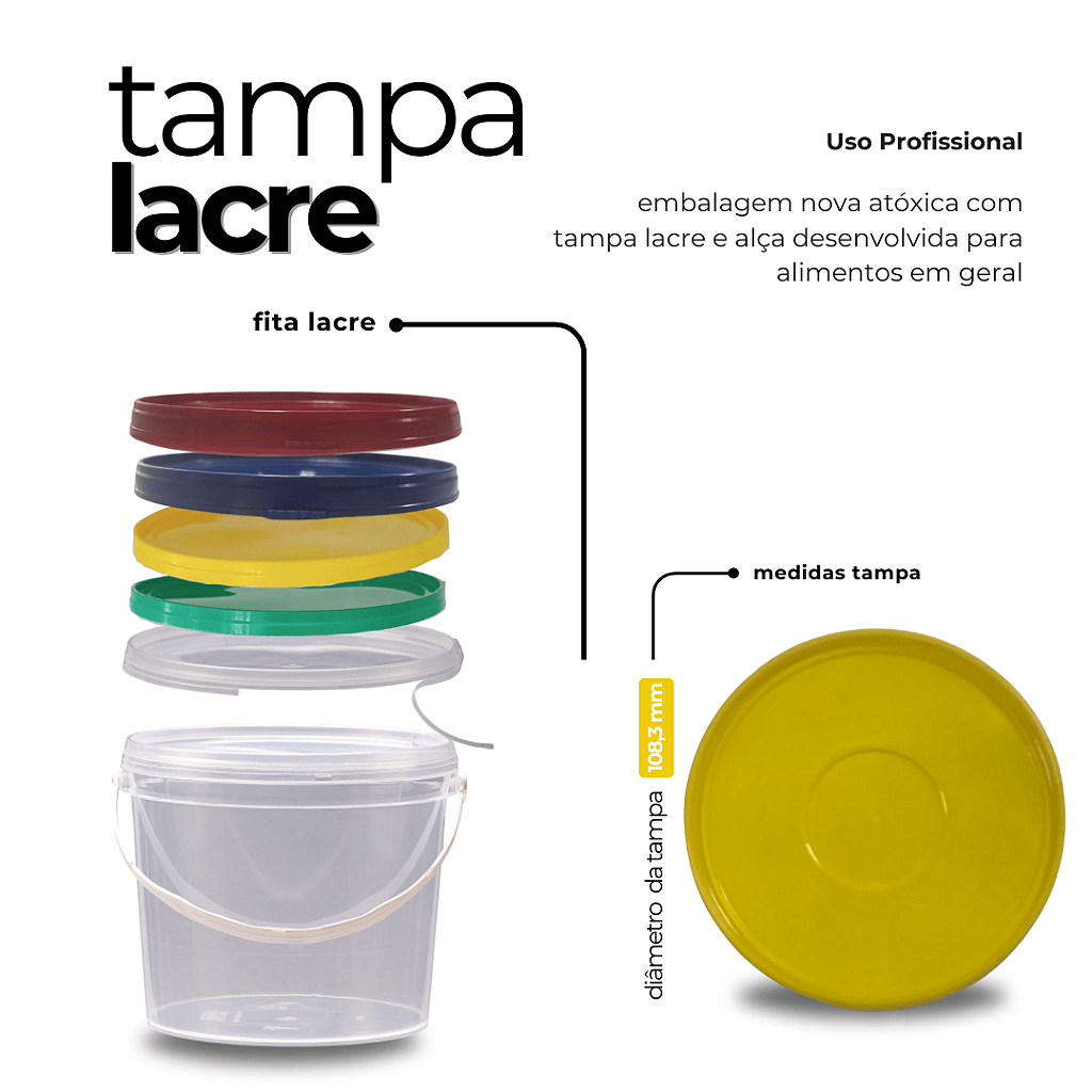 Embalagem Transparente com Tampa Amarela 1.8 Litros - Kit 10 Peças - Nastripack Embalagens