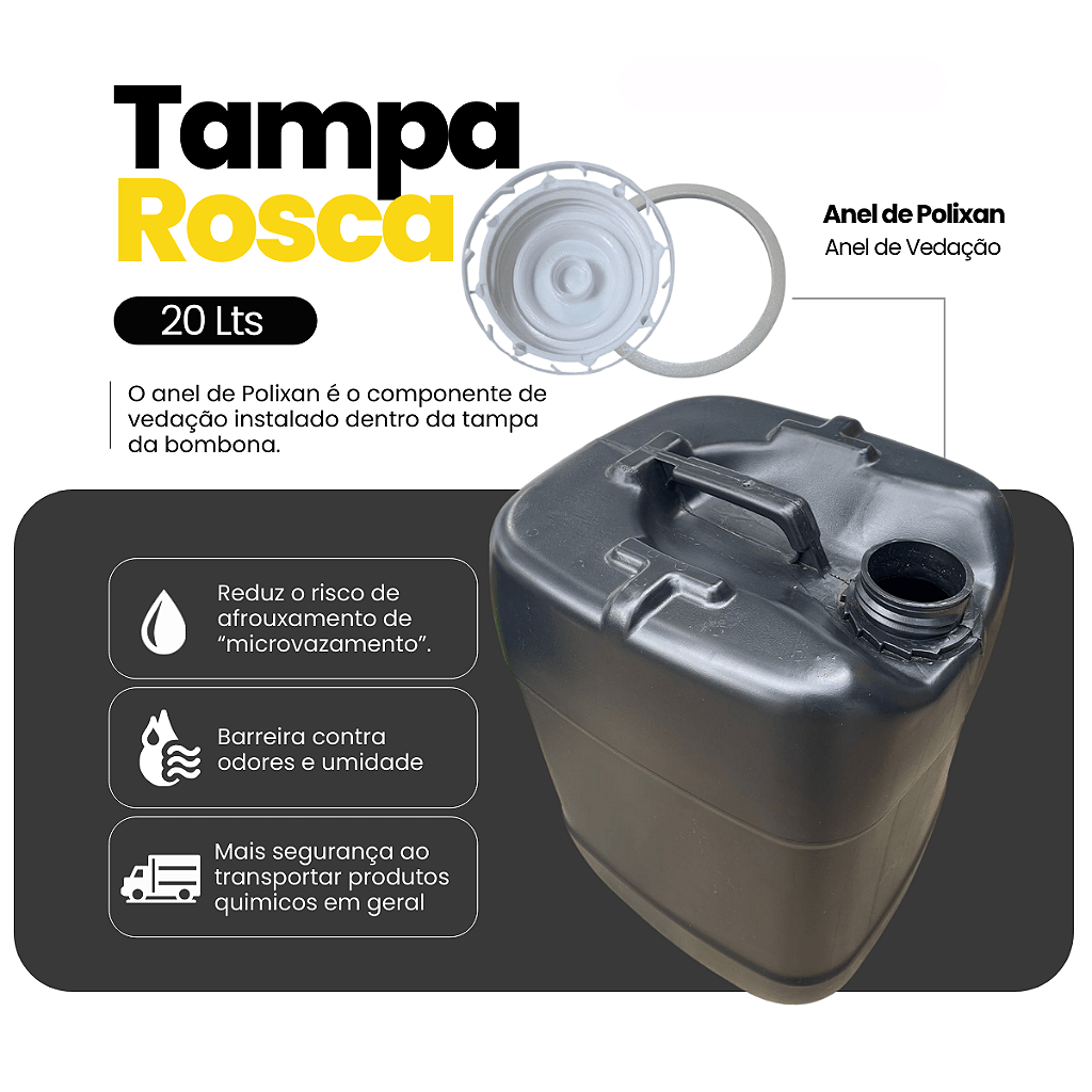 Galao 20l Preto com Tampa de Rosquear com Anel de Polixan - Kit 4 Peças - Nastripack Embalagens