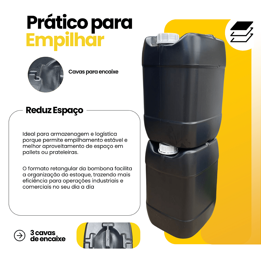 Galao 20l Preto com Tampa de Rosquear com Anel de Polixan - Kit 4 Peças - Nastripack Embalagens