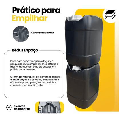 Galao 20l Preto com Tampa de Rosquear com Anel de Polixan - Kit 4 Peças - Nastripack Embalagens