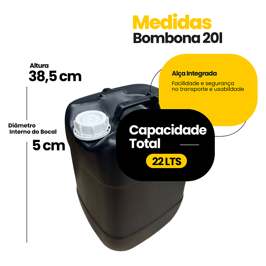 Galão 20L Preto Reciclado com Tampa Lacre e Anel Vedante - 03 Peças - Nastripack Embalagens