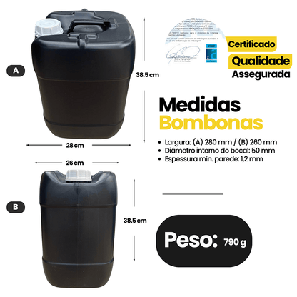 Galão 20L Preto Reciclado com Tampa Lacre e Anel Vedante - 03 Peças - Nastripack Embalagens