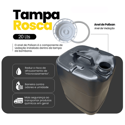 Galão 20L Preto Reciclado com Tampa Lacre e Anel Vedante - 03 Peças - Nastripack Embalagens