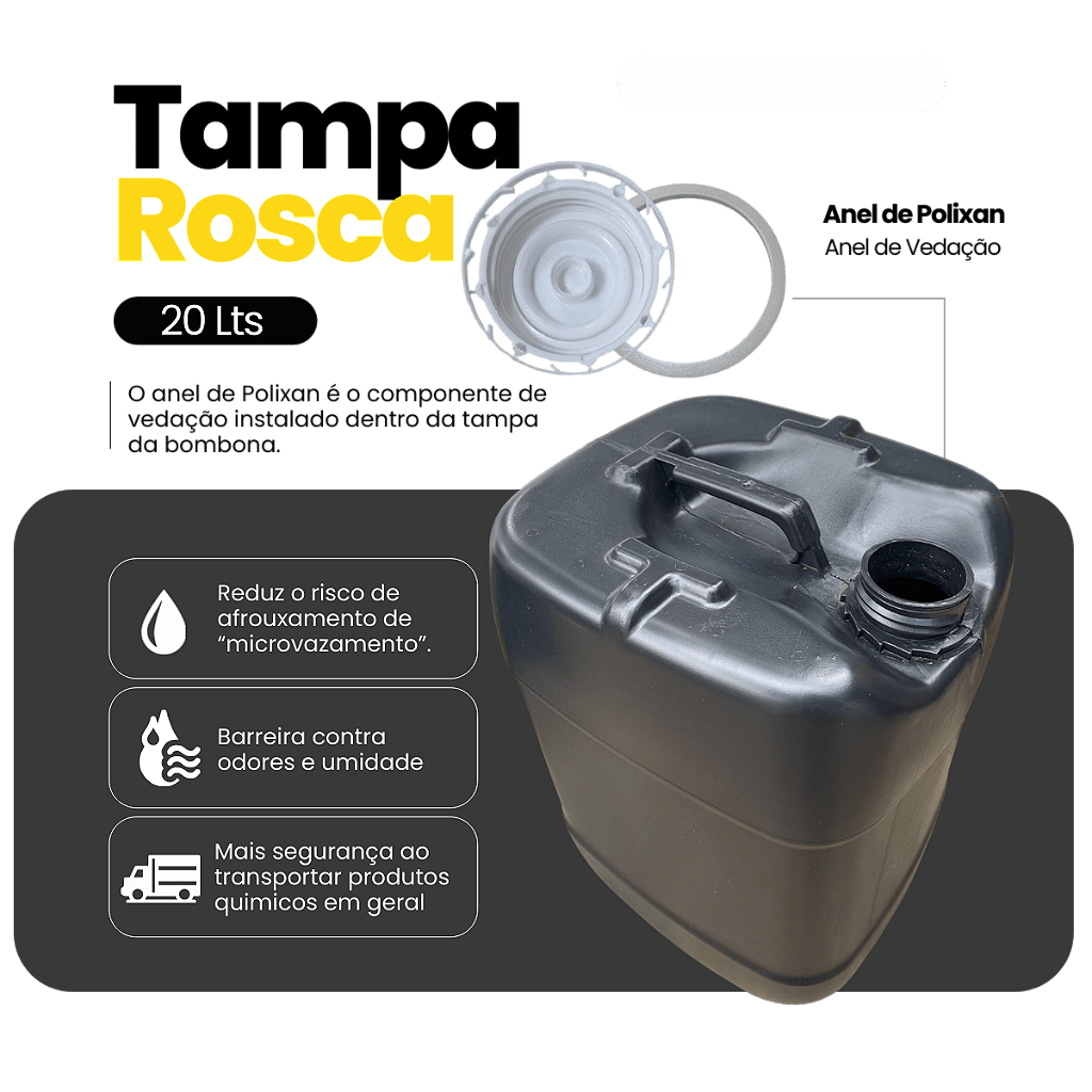 Galão 20L Reciclado Preto com Tampa Lacre Rosca Vedante - 06 Peças - Nastripack Embalagens