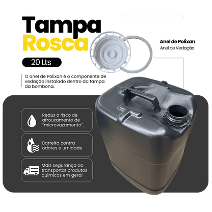 Galão 20L Reciclado Preto com Tampa Lacre Rosca Vedante - 06 Peças - Nastripack Embalagens