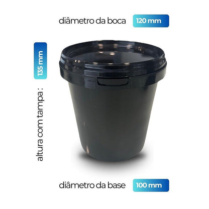 Pote 1 Litro Preto com Tampa Lacre - Kit 25 Peças - Nastripack Embalagens