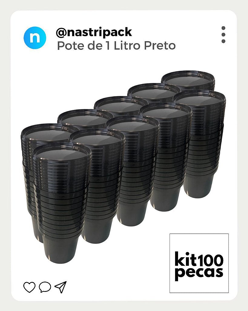 Pote 1L Preto com Tampa Lacre Atóxico BPA FREE - Kit 100 Pçs - Nastripack Embalagens
