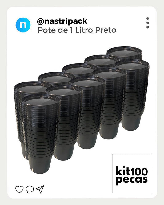 Pote 1L Preto com Tampa Lacre Atóxico BPA FREE - Kit 100 Pçs - Nastripack Embalagens