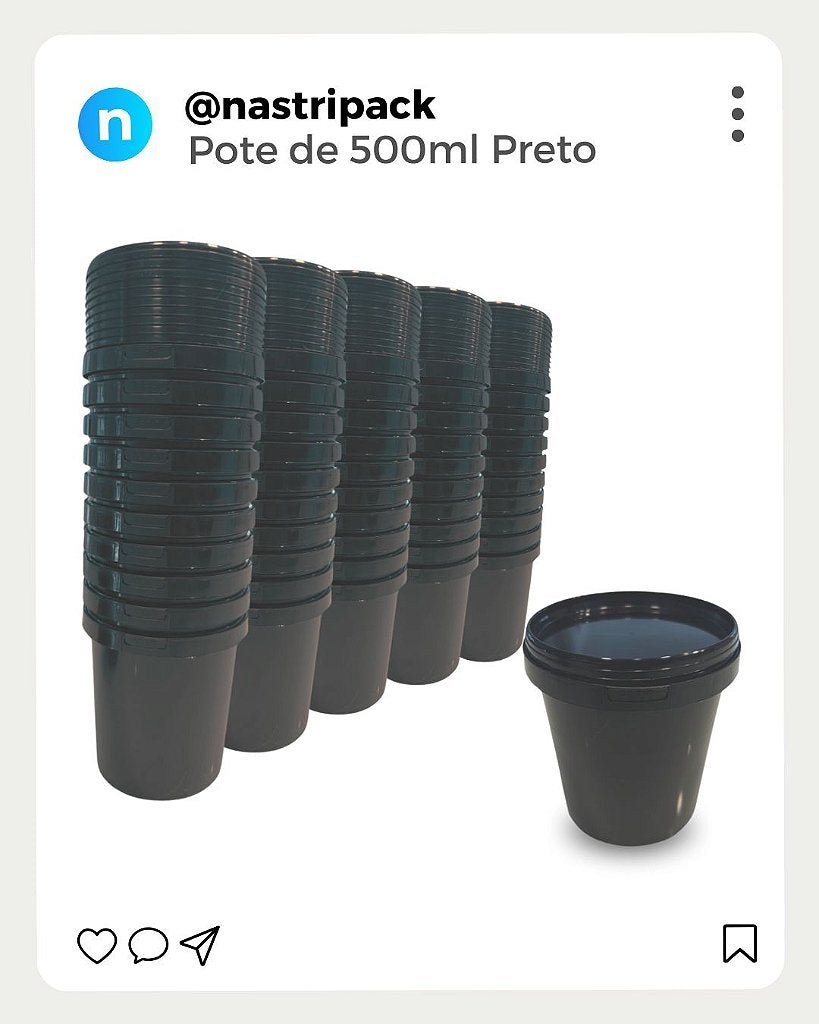 Pote 500ml Preto com Tampa Lacre Atóxico Bpa Free - Nastripack Embalagens