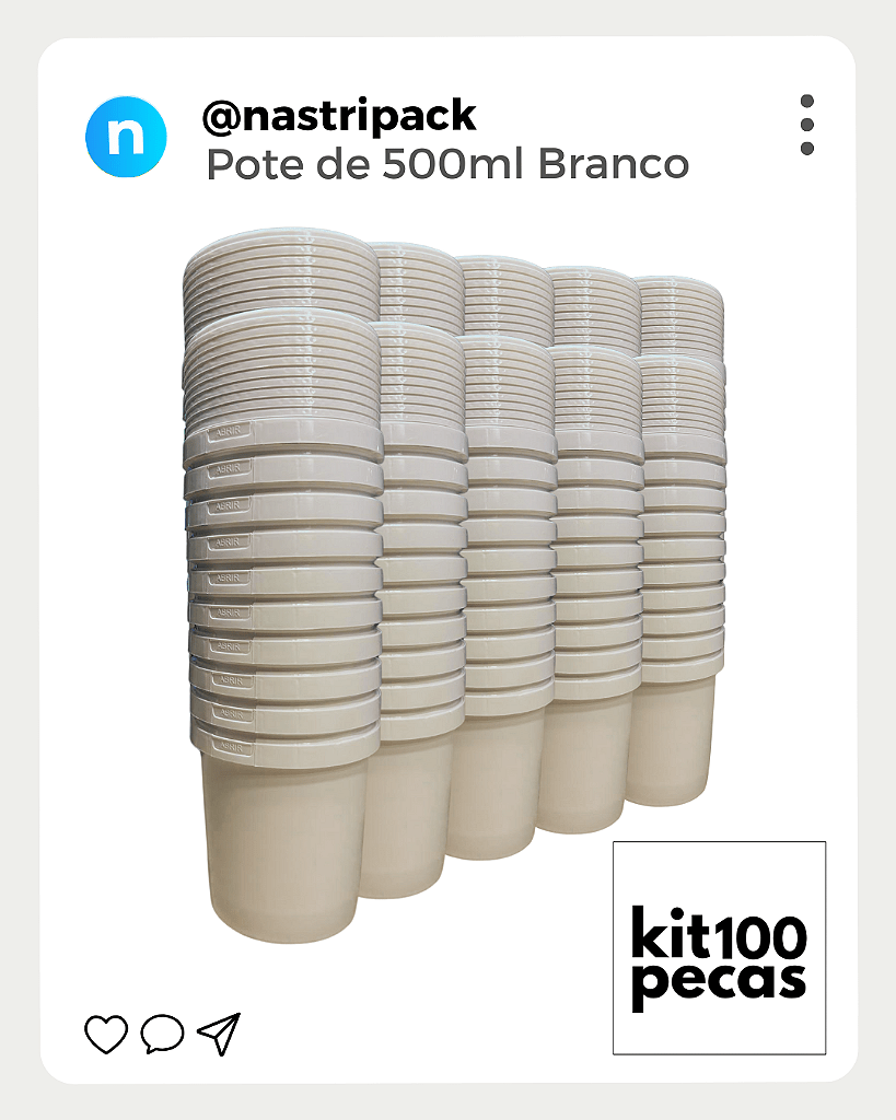 Pote Branco com Tampa Lacre 500ml - Kit 100 Peças - Nastripack Embalagens