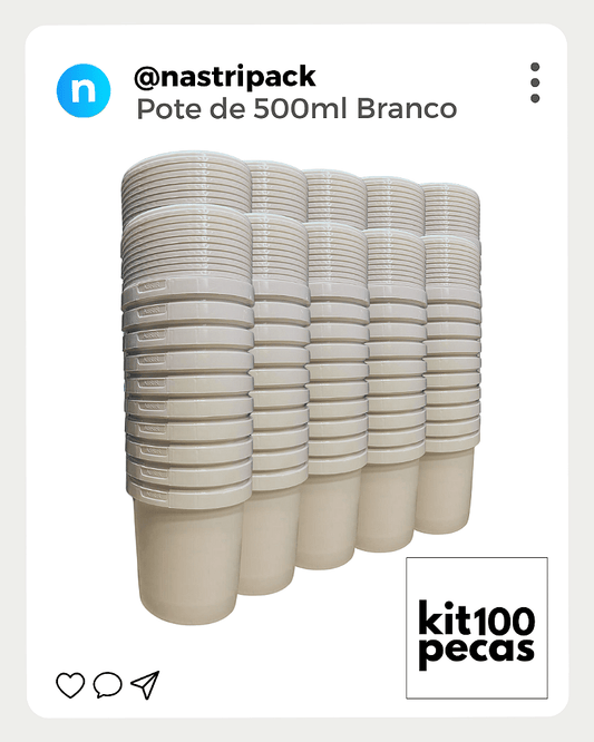 Pote Branco com Tampa Lacre 500ml - Kit 100 Peças - Nastripack Embalagens