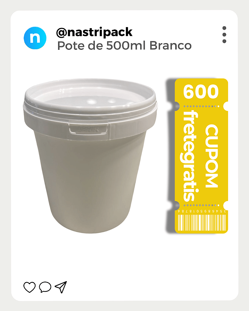 Pote Branco com Tampa Lacre 500ml - Kit 300 Peças - Nastripack Embalagens