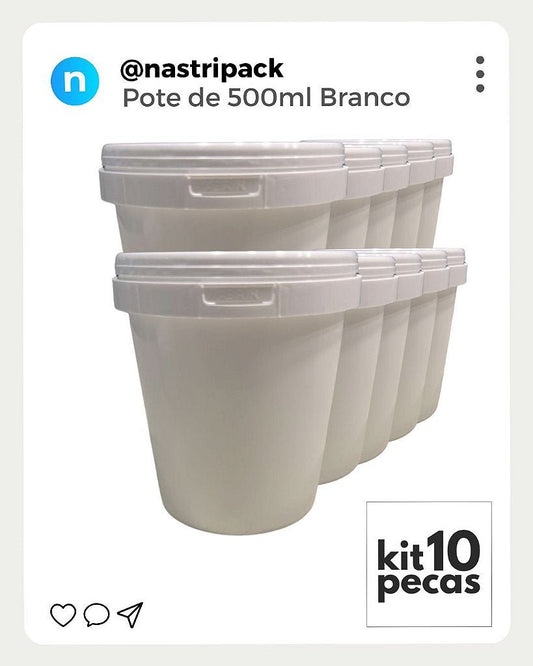 Pote Branco com Tampa Lacre Atoxico BPA FREE - Kit 10 Peças - Nastripack Embalagens