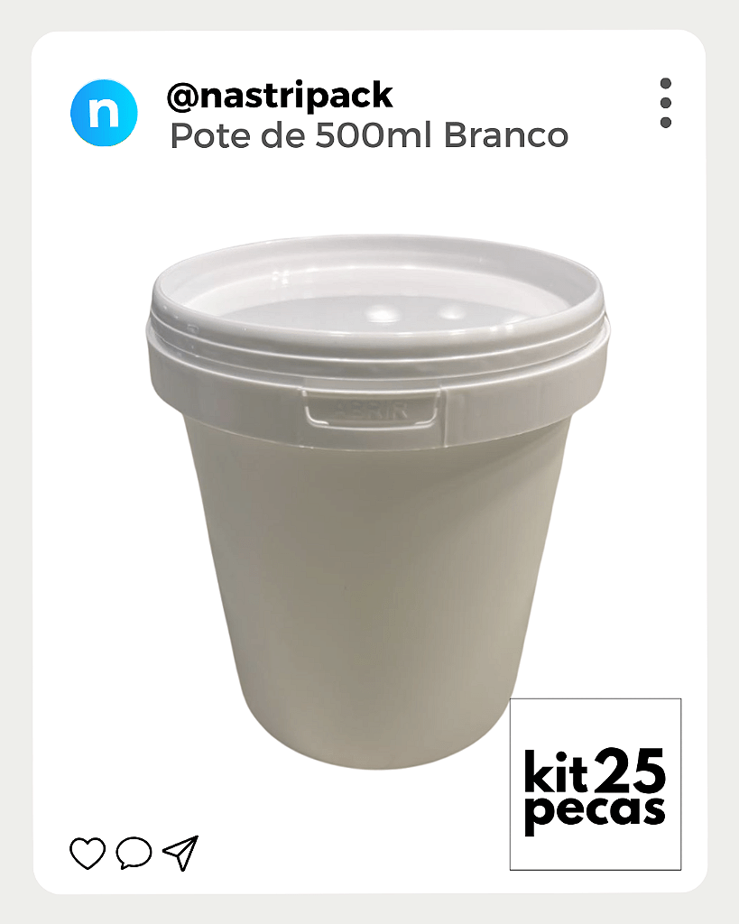 Pote c/ Tampa Lacre Atóxico BPA FREE 500ml - Kit 25 Peças - Nastripack Embalagens