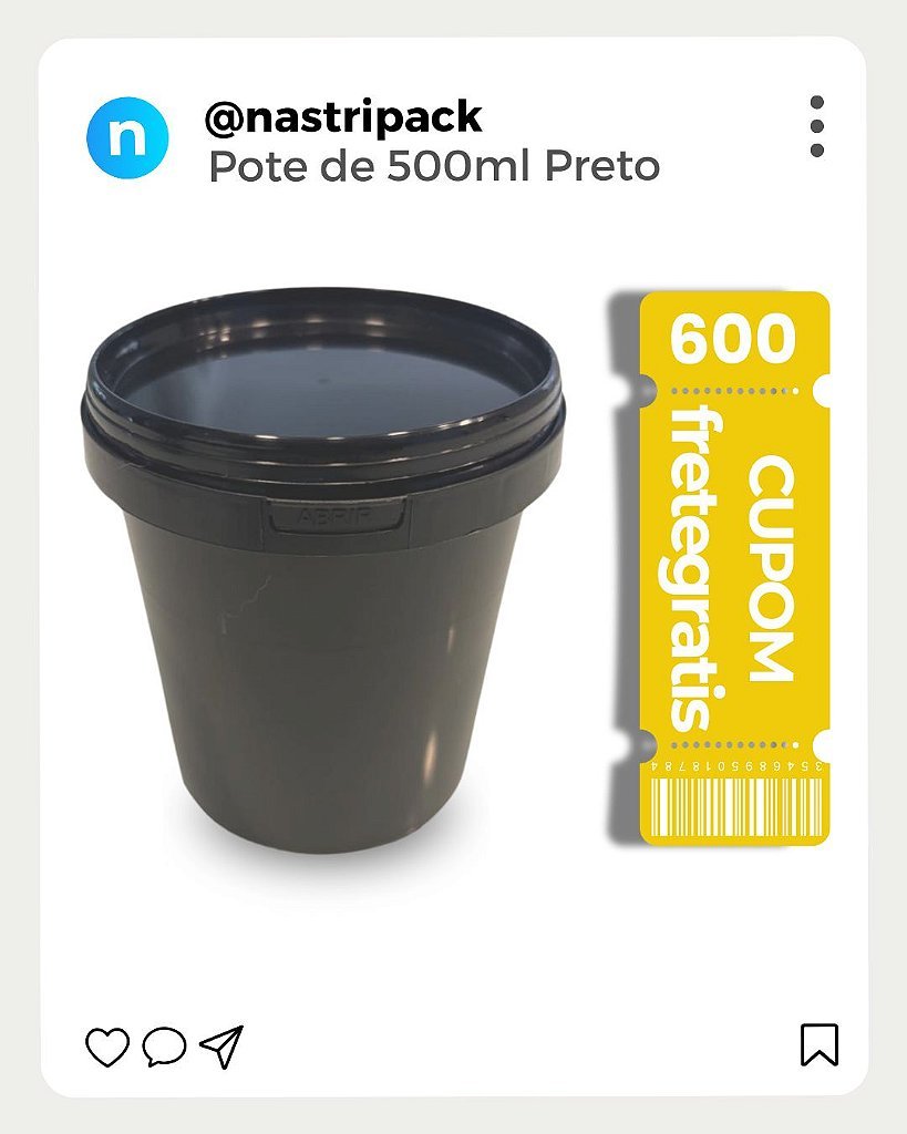 Pote Preto 500ml c/ Tampa lacre Atóxico Bpa Free - Kit 250 Pçs - Nastripack Embalagens