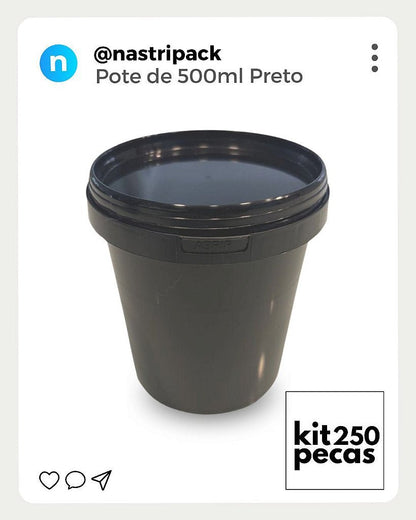 Pote Preto 500ml c/ Tampa lacre Atóxico Bpa Free - Kit 250 Pçs - Nastripack Embalagens