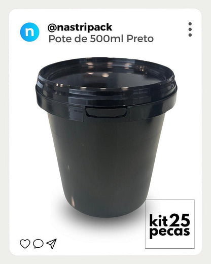 Pote Preto 500ml com Tampa Lacre Novo Atóxico - Kit com 25 Peças - Nastripack Embalagens
