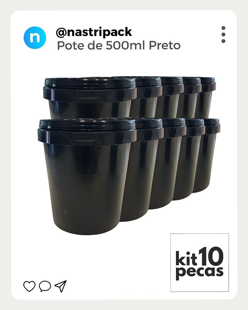 Pote Preto com Tampa Lacre 500ml Atoxico - Kit com 10 Peças - Nastripack Embalagens